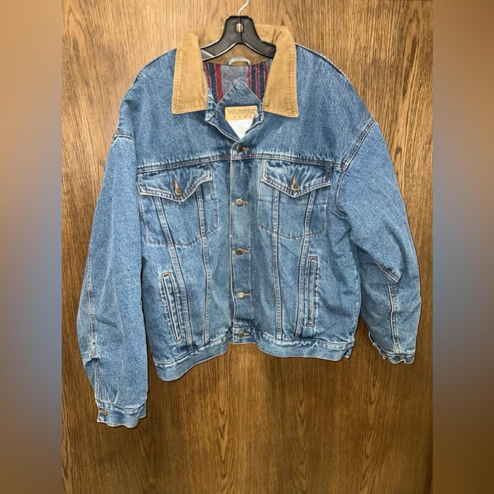 Vintage 90’s Wrangler Blanket Lined Denim Jacket Corduroy Collar XL