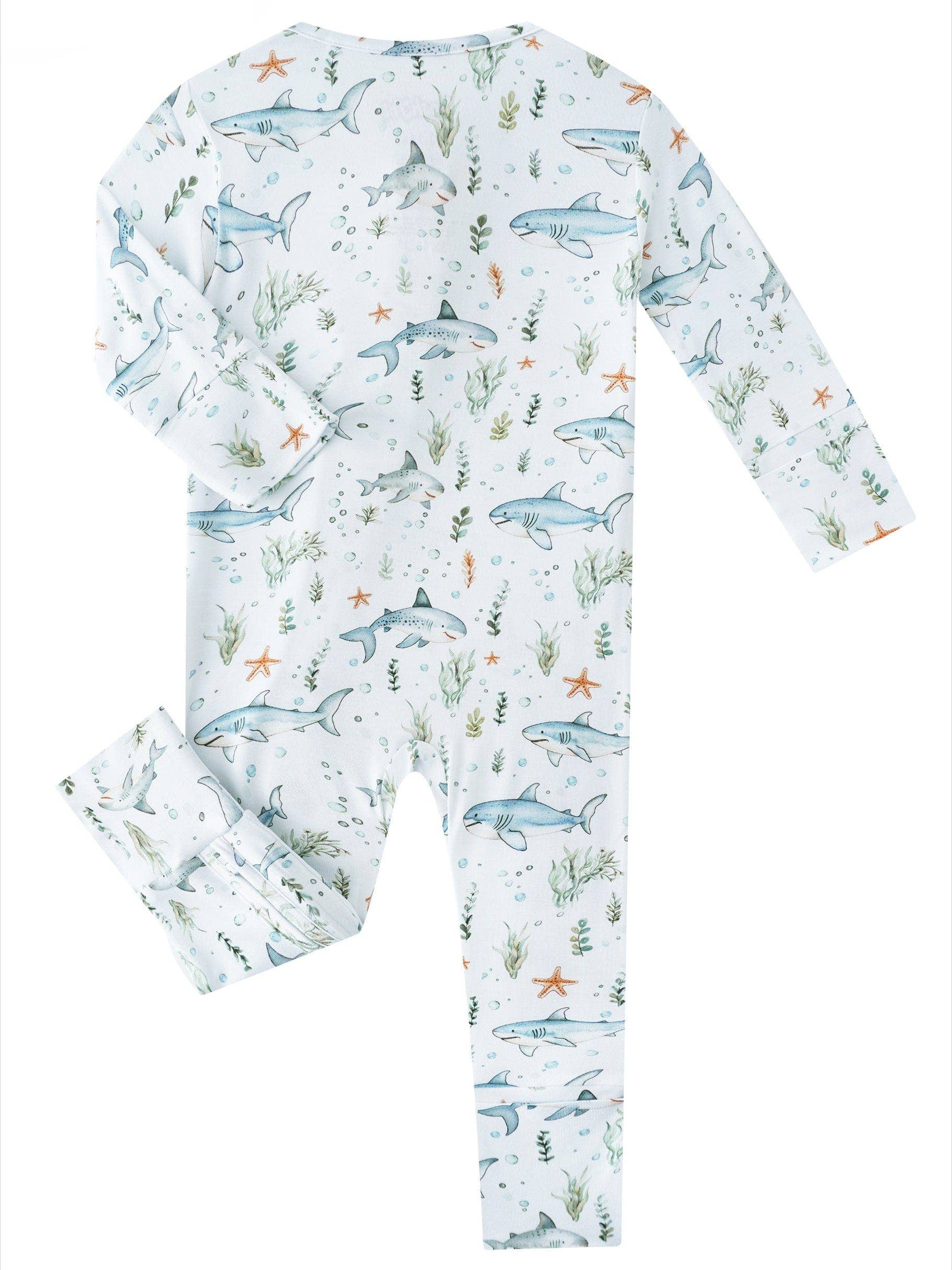 PoshTOT Shark Bamboo Baby Convertible Zippy Romper: 9-12M